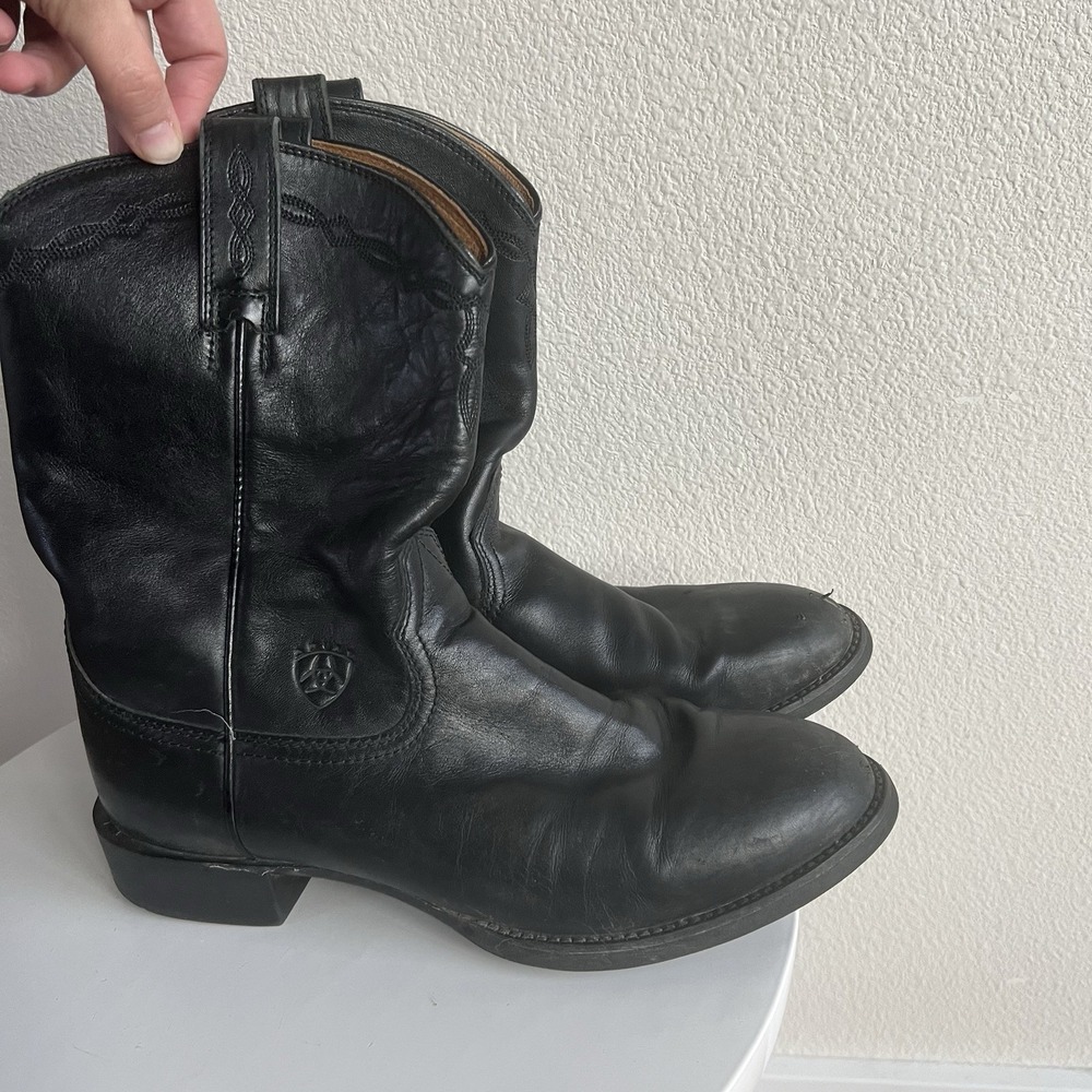 Ariat Mens 9D Heritage Roper Black Leather Cowboy Boots Western Classic EUC - Picture 2 of 8